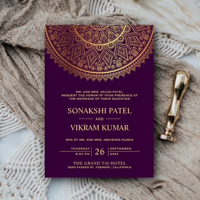 Traditional Purple Gold Mandala Indian Wedding Invitation (Creator Uploaded)