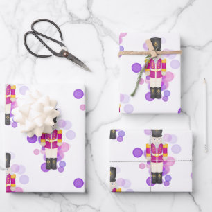 Traditional Purple & Pink Christmas Nutcracker Wrapping Paper Sheet