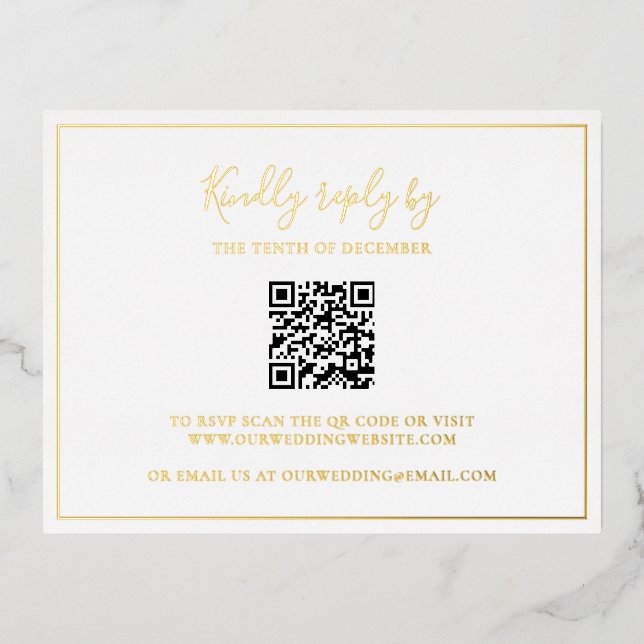 Traditional QR Code Elegant Wedding Foil SVP Card (Front)