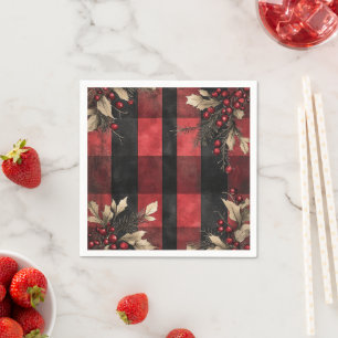 Traditional Red and Black Plaid Christmas Holiday Napkin