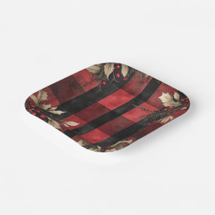 Traditional Red and Black Plaid Christmas Holiday Paper Plate