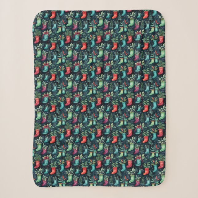 Traditional red and green Christmas stocking Sherpa Blanket (Front)
