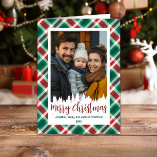 Traditional Red and Green Plaid Photo Christmas Holiday Card