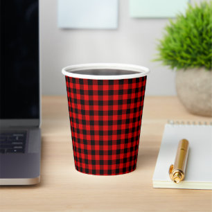 Traditional Red Black Buffalo Check Plaid Pattern Paper Cups