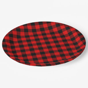 Traditional Red Black Buffalo Check Plaid Pattern Paper Plate
