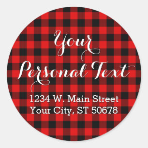 Traditional Red Black Country Check Plaid Pattern Classic Round Sticker