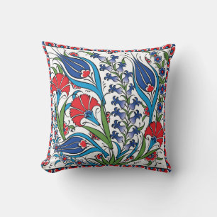 Traditional Red Blue Floral Turkish Ottoman Iznik  Throw Pillow