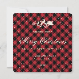 Traditional Red Buffalo Plaid Snow Holiday Card