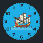 Traditional Red Chinese Junk Ship on Blue Waves Large Clock<br><div class="desc">Keep track of time with a touch of seafaring elegance with this wall clock featuring a stylized Chinese junk ship. The vibrant red boat and blue wave graphic serve as a beautiful backdrop, making this clock a perfect focal point for a nautical-themed office, kitchen, or living room. Its clean design...</div>