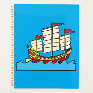 Traditional Red Chinese Junk Ship on Blue Waves Planner