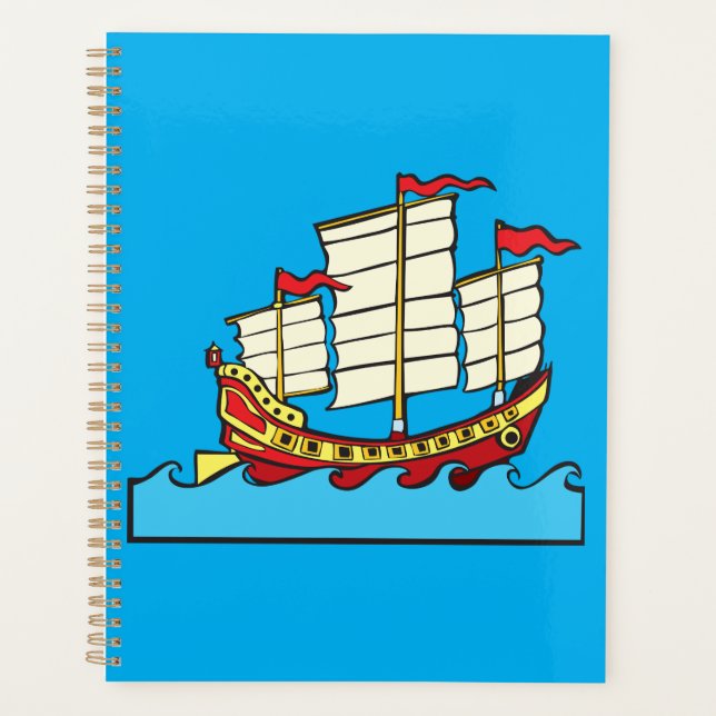 Traditional Red Chinese Junk Ship on Blue Waves Planner (Front)