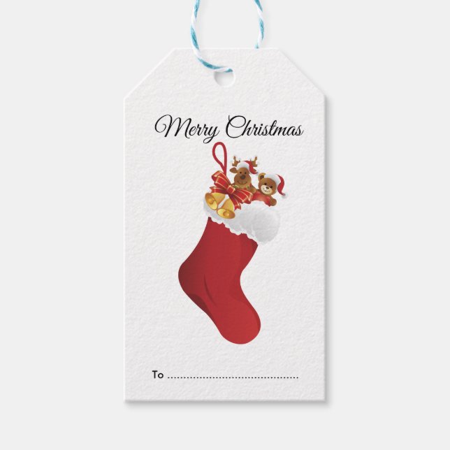 Traditional Red Christmas Stocking Gift Tags (Front)