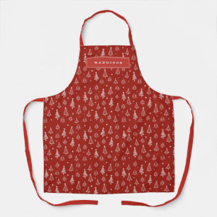 Traditional Red Christmas Tree Holiday Pattern Apron