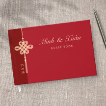 Traditional Red Concentric Knot Wedding Guest Book