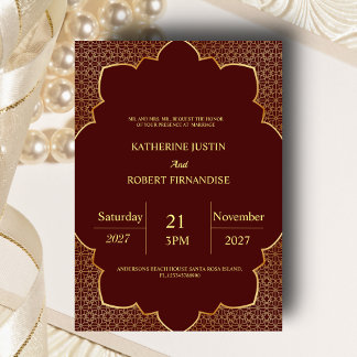 Traditional RED GOLD Bronze Mandala Indian Wedding Invitation