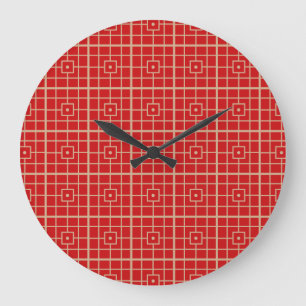 Traditional Red & Gold Chinese Geometric Pattern Large Clock