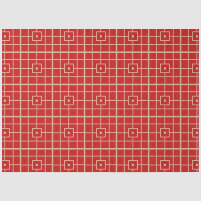 Traditional Red & Gold Chinese Geometric Pattern Tissue Paper (Front)