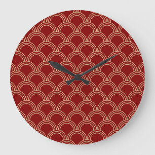 Traditional Red & Gold Chinese Pattern Large Clock