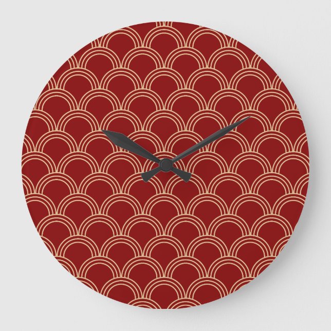 Traditional Red & Gold Chinese Pattern Large Clock (Front)