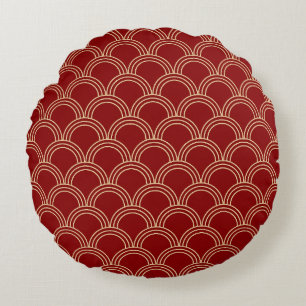 Traditional Red & Gold Chinese Pattern Round Pillow