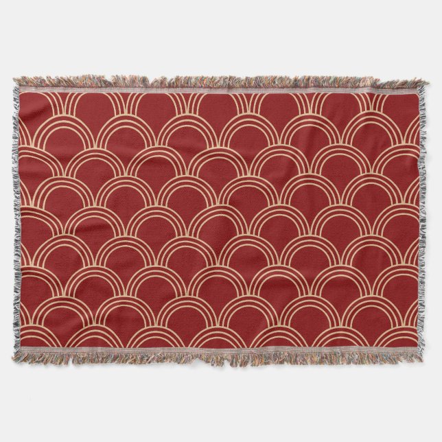 Traditional Red & Gold Chinese Pattern Throw Blanket (Front)