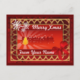 Traditional red & gold personalized  christmas holiday postcard