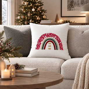 Traditional Red Green Boho Christmas Pillow Decor
