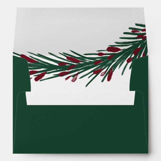 Traditional red green pine branch Christmas Envelope (Back (Bottom))