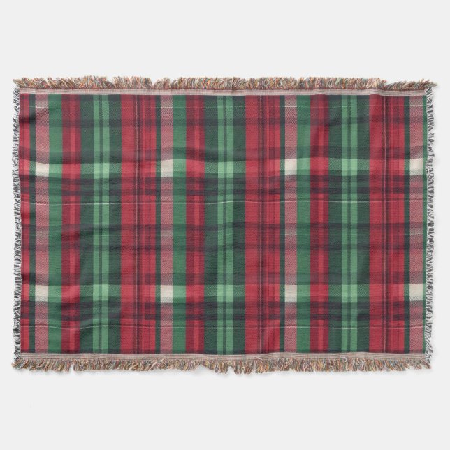Traditional Red Green Plaid Tartan  Throw Blanket (Front)