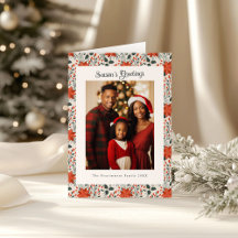 Traditional Red & Green Poinsettia Photo Christmas
