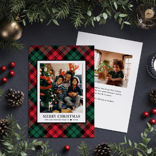 Traditional Red Green Tartan Merry Christmas Photo Holiday Card