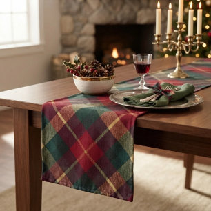Traditional Red Green Tartan Plaid Short Table Runner
