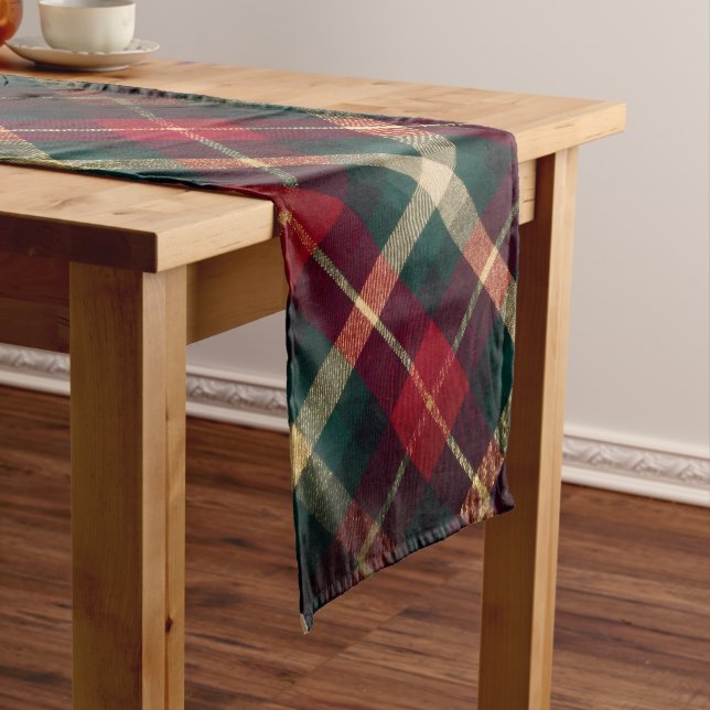  Traditional Red Green Tartan Plaid Short Table Runner (In Situ)