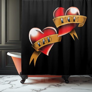 Traditional Red Heart Mom Dad Banner Tattoo Design