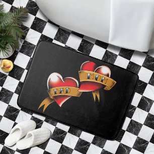 Traditional Red Heart Mom Dad Banner Tattoo Design Bath Mat