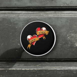 Traditional Red Heart Mom Dad Banner Tattoo Design Ceramic Knob