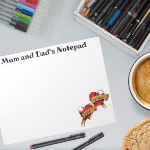 Traditional Red Heart Mom Dad Banner Tattoo Design Notepad