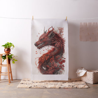 Traditional Red Oriental Painted Chinese Dragon Fabric