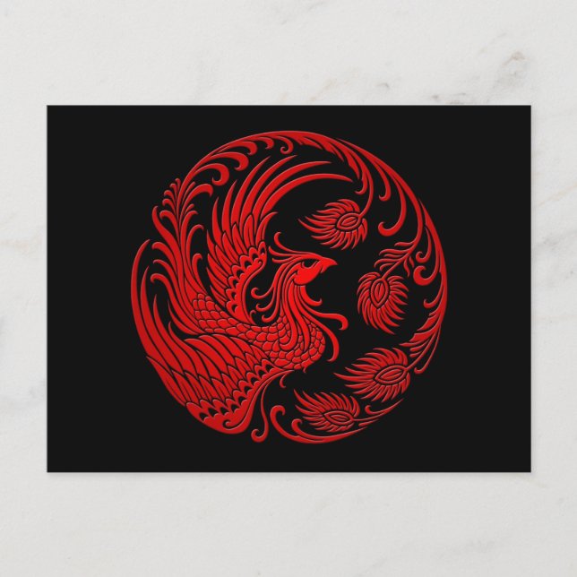 Traditional Red Phoenix Circle Postcard (Front)