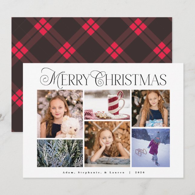 Traditional Red Plaid Holiday Photo Card (Front/Back)