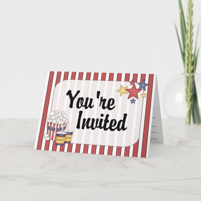 Traditional Red Stripe Movie Night Invitation (Front)