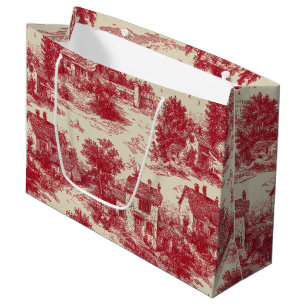 Traditional Red Toile - Pastoral & Architectural Large Gift Bag