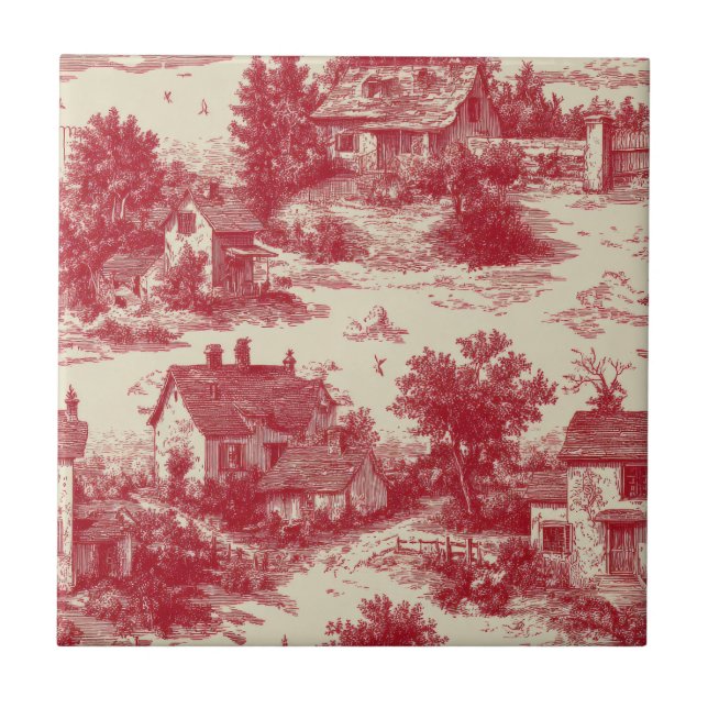 Traditional Red Toile - Pastoral & Architectural Tile (Front)