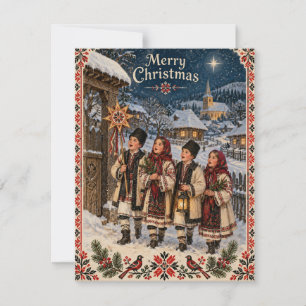 Traditional Romanian Christmas Carolers Folk Art Holiday Card