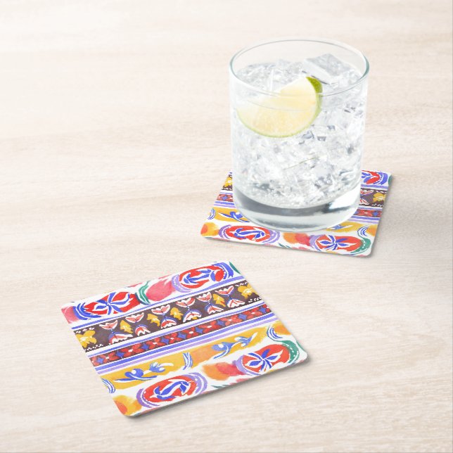 traditional Romanian decor Square Paper Coaster (Insitu)