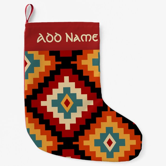 Traditional Romanian Folk Art Pattern Small Christmas Stocking (Front)