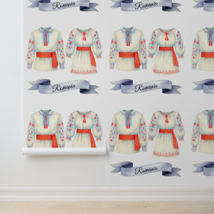 Traditional Romanian Folk Blouse Watercolor Wallpaper
