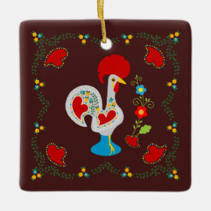 Traditional Rooster of Barcelos Happy Birthday Ceramic Ornament