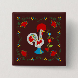 Traditional rooster of Barcelos in white 2 Inch Square Button