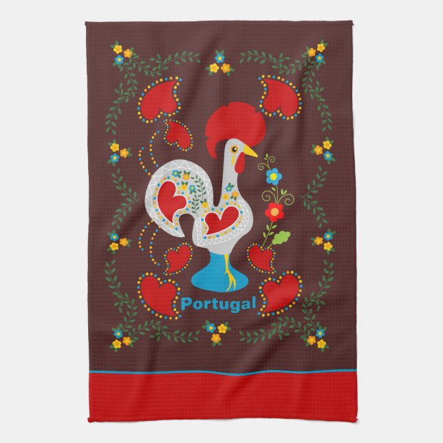 Traditional rooster of Barcelos in white Kitchen Towel (Vertical)
